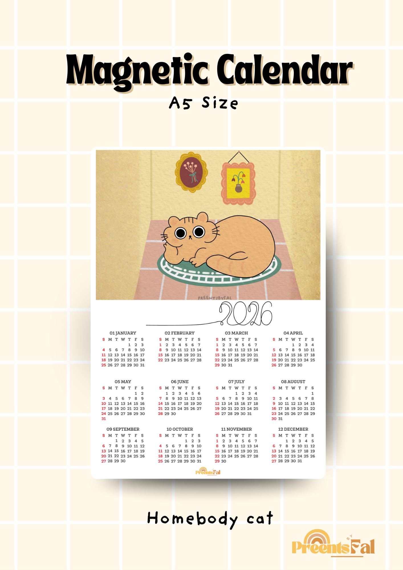 Homebody Cat Magnetic Calendar